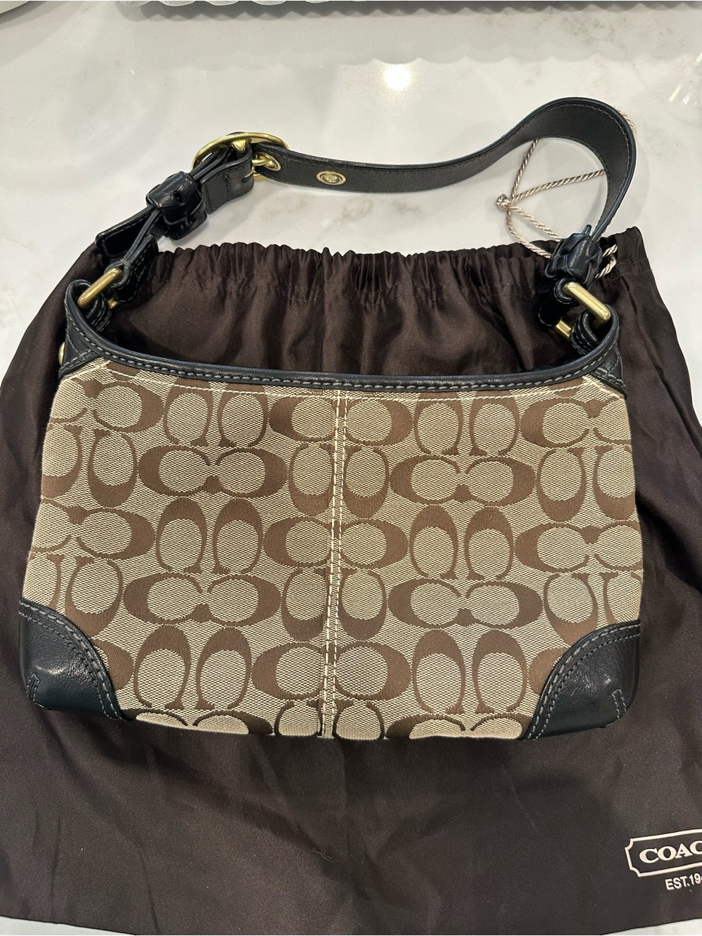 Vintage Y2K Coach Signature Canvas Bleeker Shoulder Bag in Brown and Black